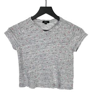 Rails Girls Linen‎ T Shirt Top Heart Print Gray Red